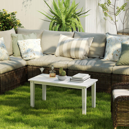 Outdoor Garden Coffee Table, HDPE All-Weather Rectangular Outdoor Garden Table with Slatted Tabletop for Patio, Balcony
