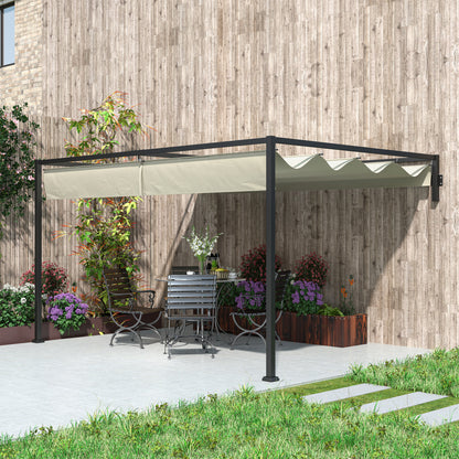 3 x 4m Steel Pergola, with Retractable Canopy - Khaki
