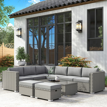6 Pieces Outdoor PE Rattan Wicker Corner Sofa Set with 10cm Thick Padded Cushions