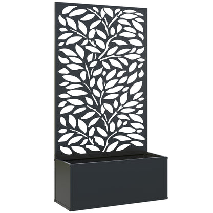 Outdoor Metal Planter, with Back Trellis - Black
