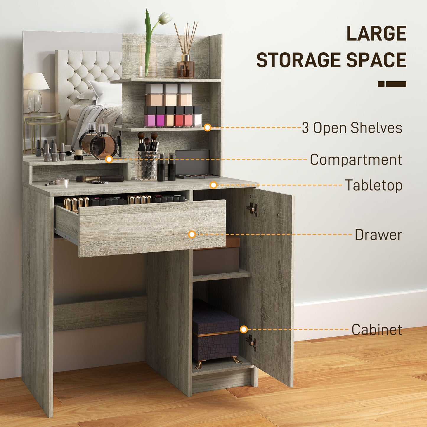 Dressing Table and Stool Set, with Storage - Wood-Effect
