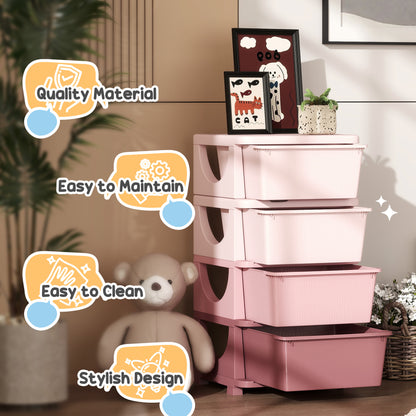 Four-Tier Kids Storage Boxes, with Four Drawers, Pink