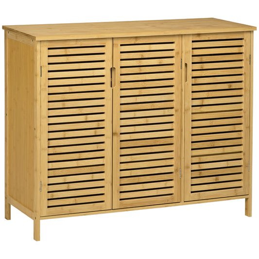 Rustic Shoe Cabinet, 3 Door Shoe Storage Cabinet with 8 Shelves, Natural Wood Finish