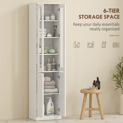 Tall Bathroom Storage Cabinet, 6-Tier Slim Bathroom Cabinet with Adjustable Shelf, 4 Soft-Close Doors, White