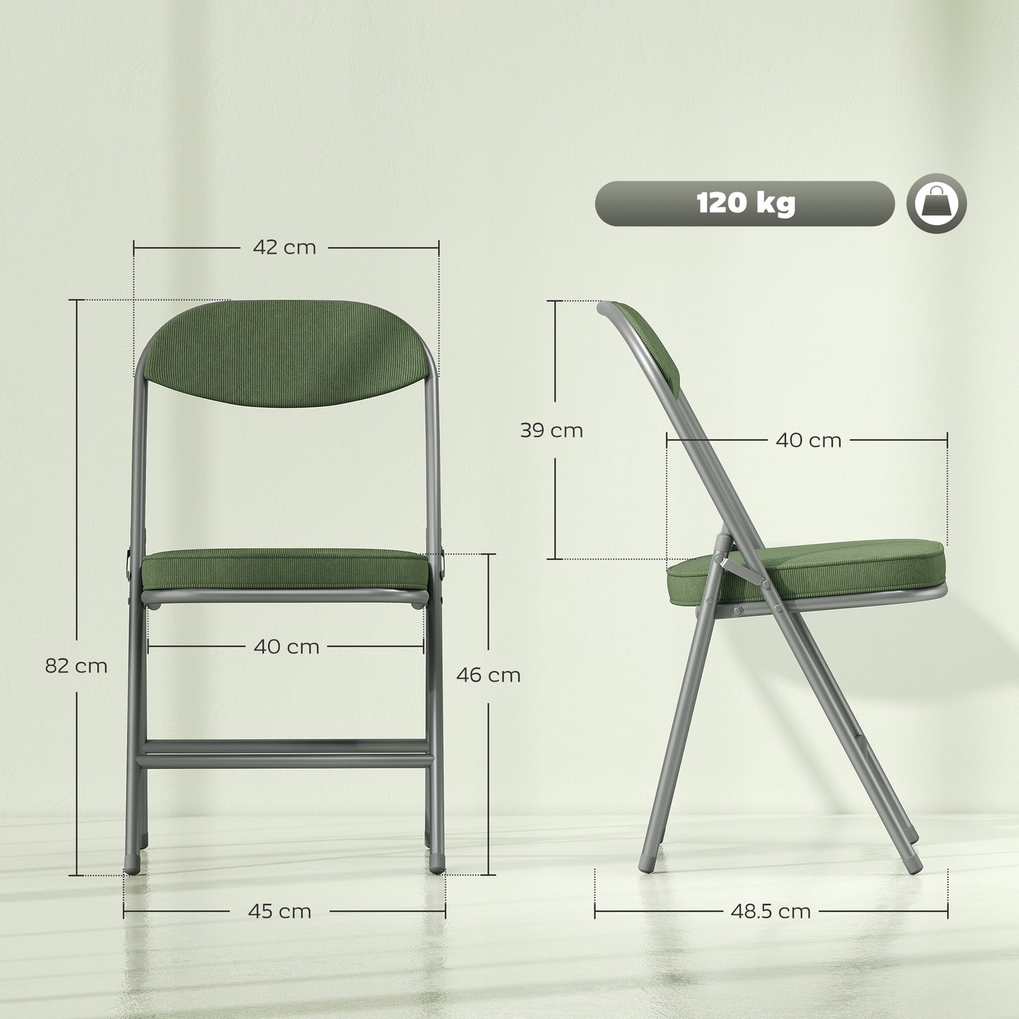 Set of Four Folding Corduroy Seat Chairs - Green