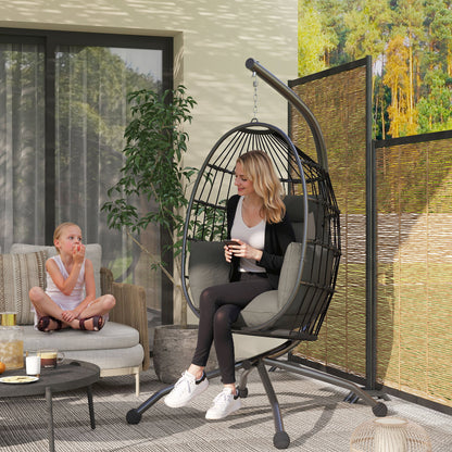 Hanging Egg Chair Outdoor Indoor Garden Swing Chair with Folding Basket and Thickened Cushion