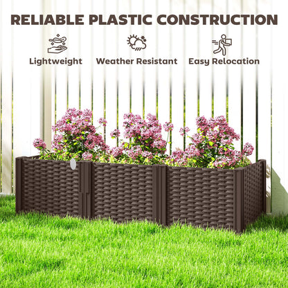 Plastic Raised Garden Bed, Modular Planter Box Kit, Garden Fence Edging Border for Flowers, Vegetables, Herbs, Brown
