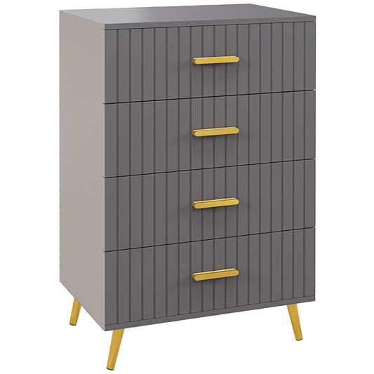Four Drawer Embossed Line Dresser - Grey/Gold Tone