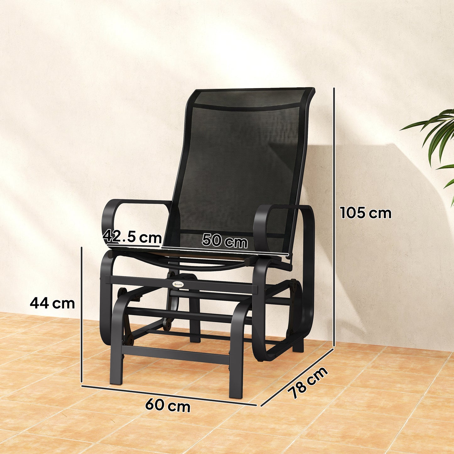 Outdoor Gliding Rocking Chair with Sturdy Metal Frame Garden Comfortable Swing Chair, Black