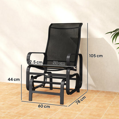 Outdoor Gliding Rocking Chair with Sturdy Metal Frame Garden Comfortable Swing Chair, Black
