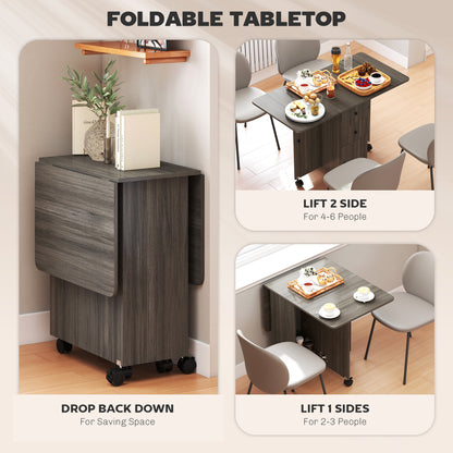 Multi-Storage Six-Person Drop Leaf Dining Table - Grey