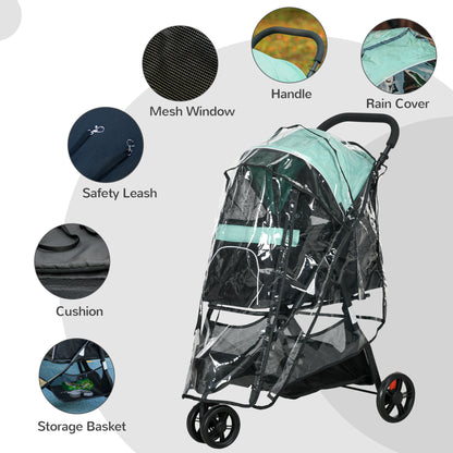 Foldable Pet Stroller w/ Rain Cover, for XS Dogs, S Dogs - Green