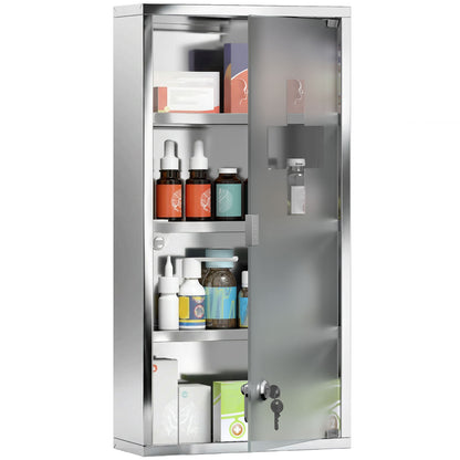 4 Tier Stainless Steel Wall Mounted Medicine Cabinet Glass Lockable Door Storage Shelves Houseware Bathroom Furniture 60Hx30W