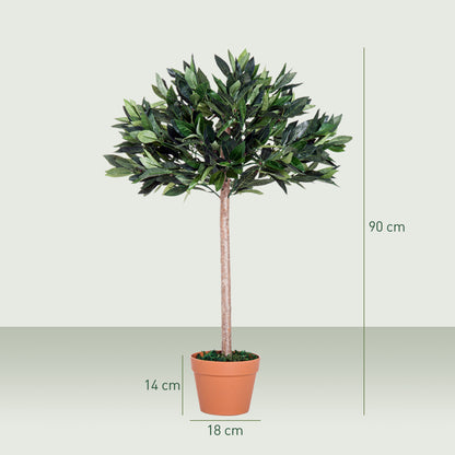 Artificial Bay Tree In Pot, 3ft Tall Indoor Outdoor Garden Topiary Ball with Solid Wood Trunk