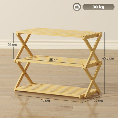 Three-Tier Folding Bamboo Shoe Rack - Natural Finish