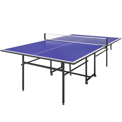 9FT Folding Table Tennis Table with Four Wheels, for Indoor Use, Blue