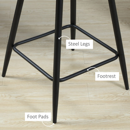 Bar Stools Set of 2, Velvet-Touch Fabric Counter Height Bar Chairs, Kitchen Stools with Steel Legs for Dining Area