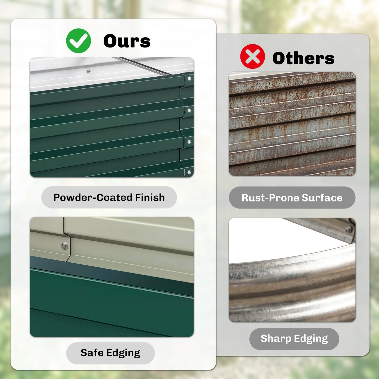 Set of 2 Raised Beds for Garden, Galvanised Outdoor Planters for Herbs Vegetables, Use for Patio Balcony, Green