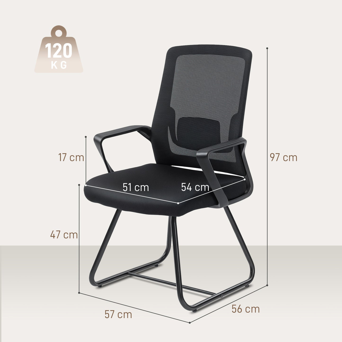 Desk Chair No Wheels, Office Chair with Mesh Back, Lumbar Support, Metal Base for Waiting Room, Conference Room, Black