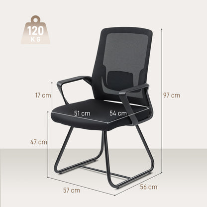 Desk Chair No Wheels, Office Chair with Mesh Back, Lumbar Support, Metal Base for Waiting Room, Conference Room, Black