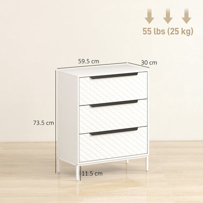 Chest of Drawers, Dresser with 3 Fabric Drawers and Aluminium Handles - White