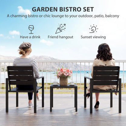 3 Pieces Garden Bistro Set for 2, Outdoor Bistro Table and Chairs with Metal Frame, Plastic Patio Furniture Set