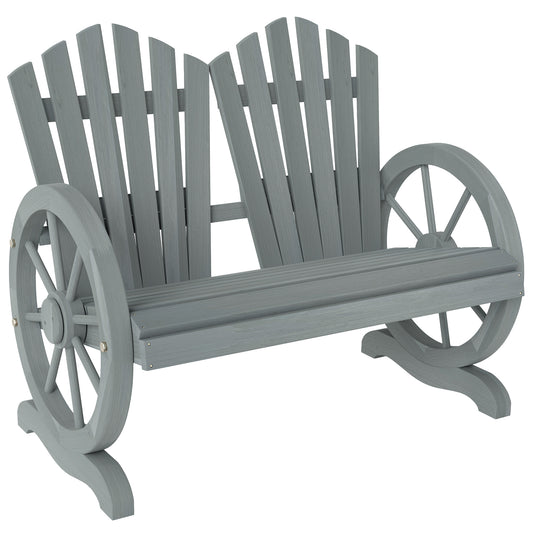 Fir Wood Love Seats with Wheel-Shaped Armrests, Large Load-Bearing Chair, Grey