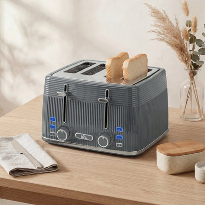 4 Slice Toaster with 7 Browning Levels, Bread Toaster with Removable Crumb Tray, Grey