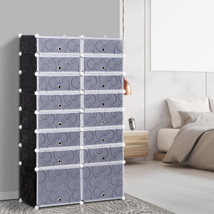 16 Cube Shoe Rack, 2 x 8 Tier Shoe Storage Cabinet, Modular Plastic Shelves for Bedroom, Living Room and Entryway