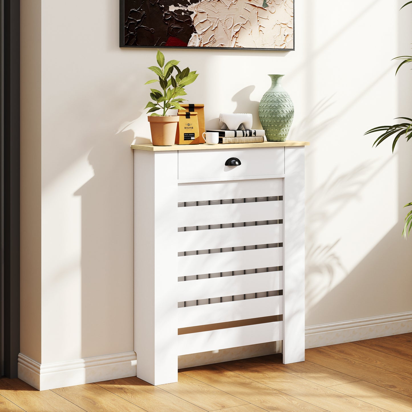 95.5H x 78Wcm Radiator Cover, with Drawer - White