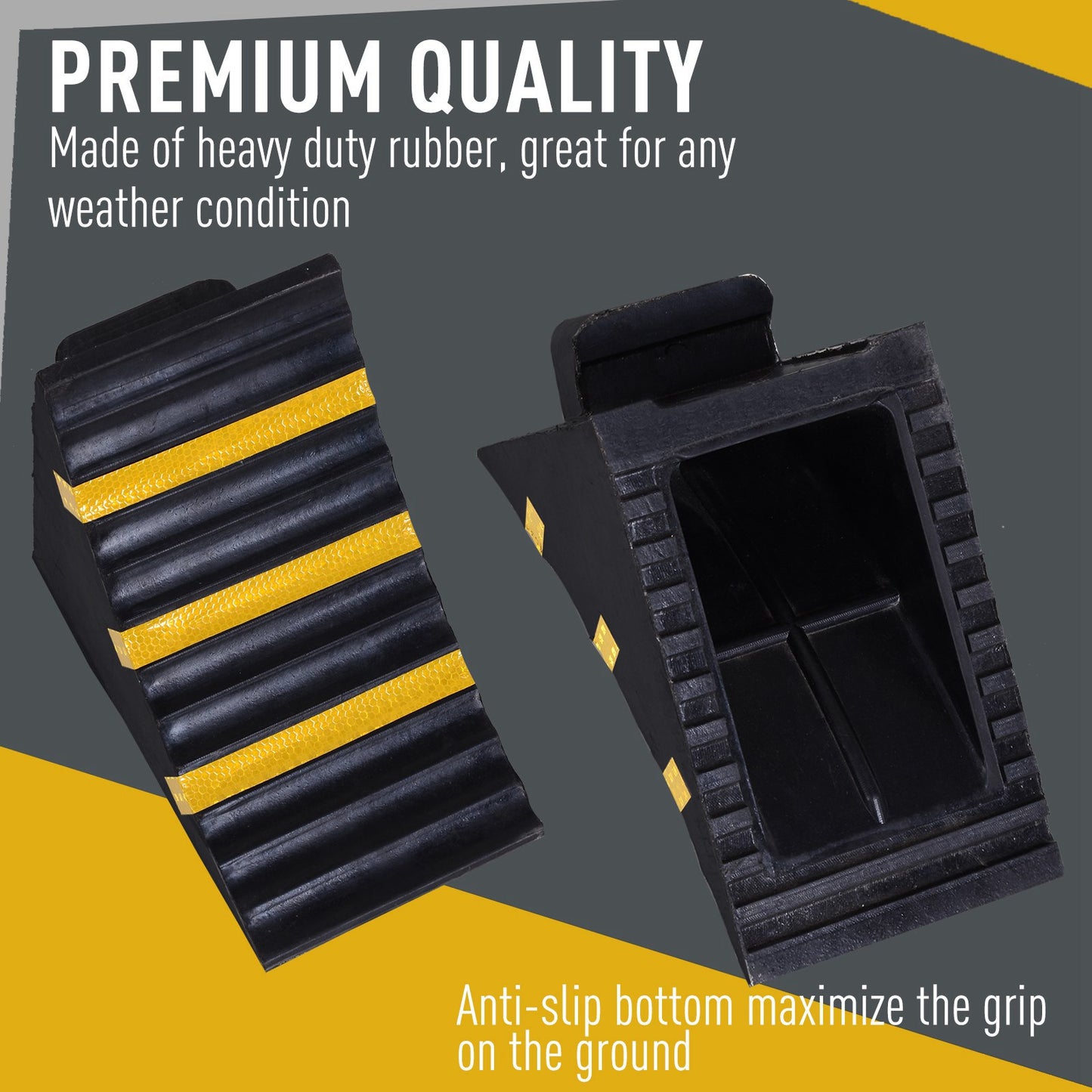 2 PCs Rubber Wheel Chocks Heavy Duty Blocks for Vehicles, Cars, Caravan, Trailer with Handle 25L x 16W x 19H cm
