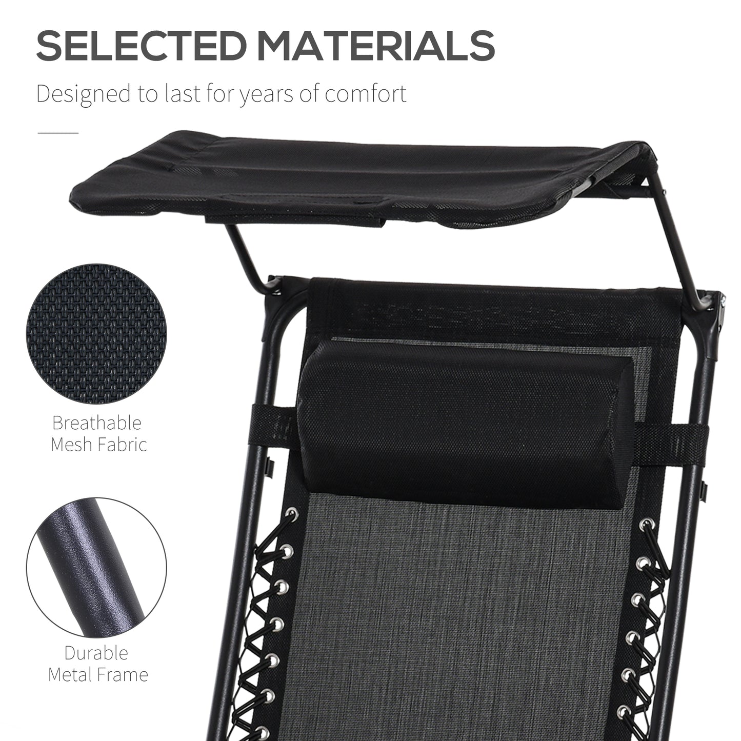 Folding Zero Gravity Sun Lounger, with Sun Canopy - Black
