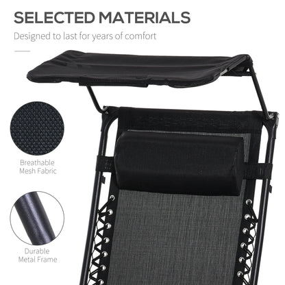 Folding Zero Gravity Sun Lounger, with Sun Canopy - Black