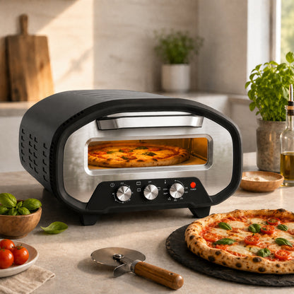 Electric Pizza Oven, Pizza Maker with 3 Knob Control and Ceramic Stone, Viewing Window, 2200W