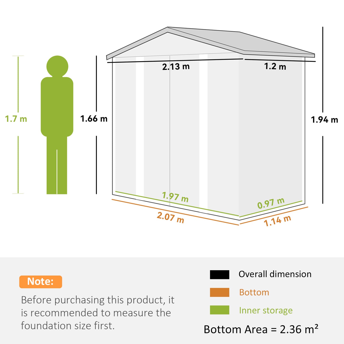 7 x 4ft Garden Shed, Easy to Assemble, Upgraded Galvanised Steel Frame with Foundation Kit, Double Doors with Lock