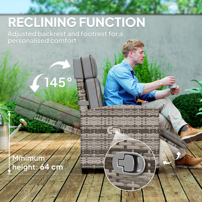 145° Reclining Rattan Armchair with Footrest - Mixed Grey
