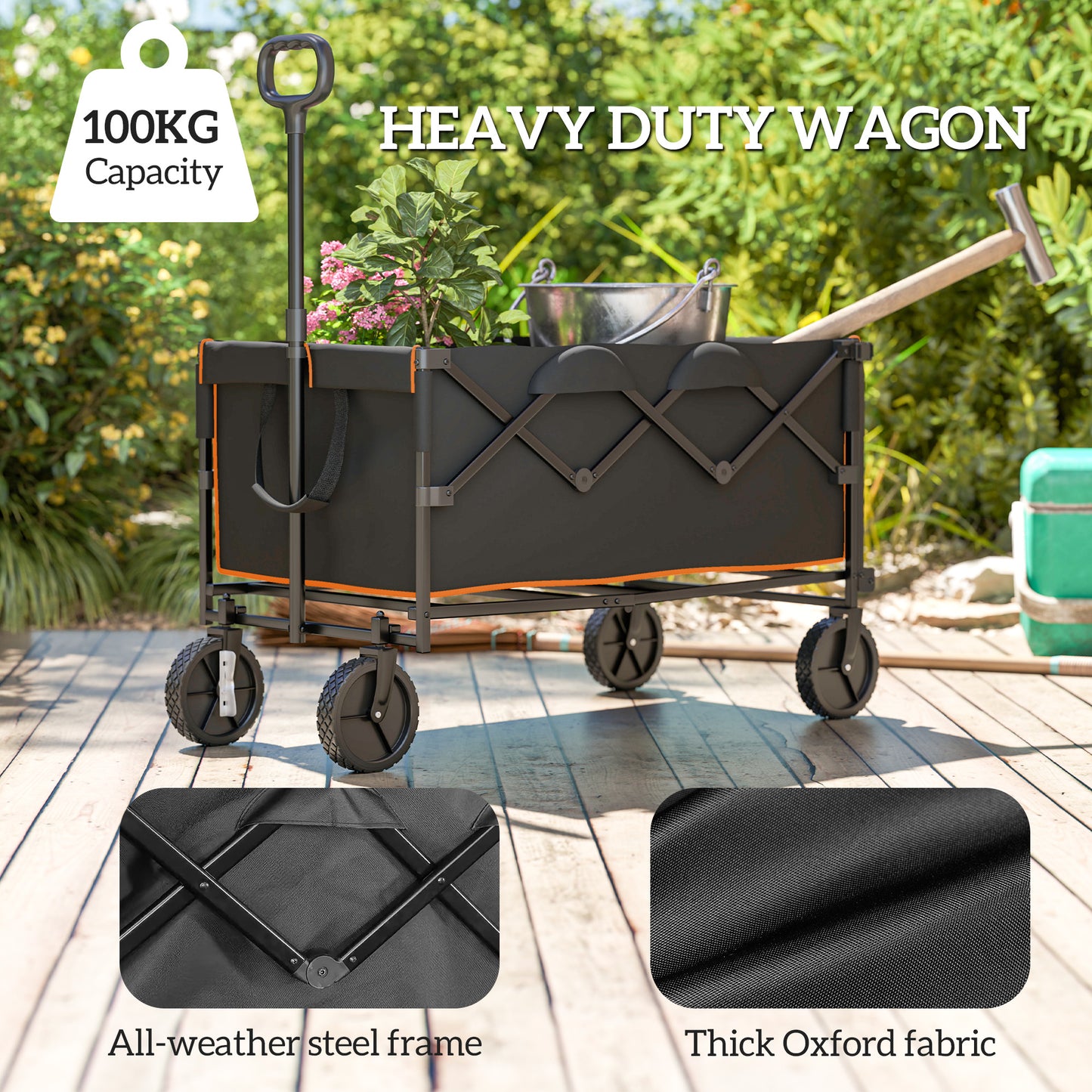 160L Festival Trolley on Wheels, Folding Camping Trolley Cart w/ Tailgate