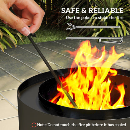 Metal Wood-burning Fire Pit with Fire Poker - Black