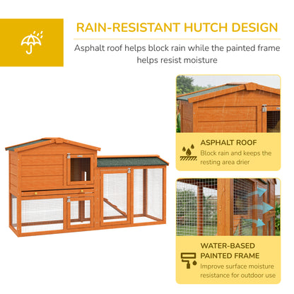 Two-Tier Rabbit Hutch with Run, Ramp, Slide-Out Tray, for Garden - Orange
