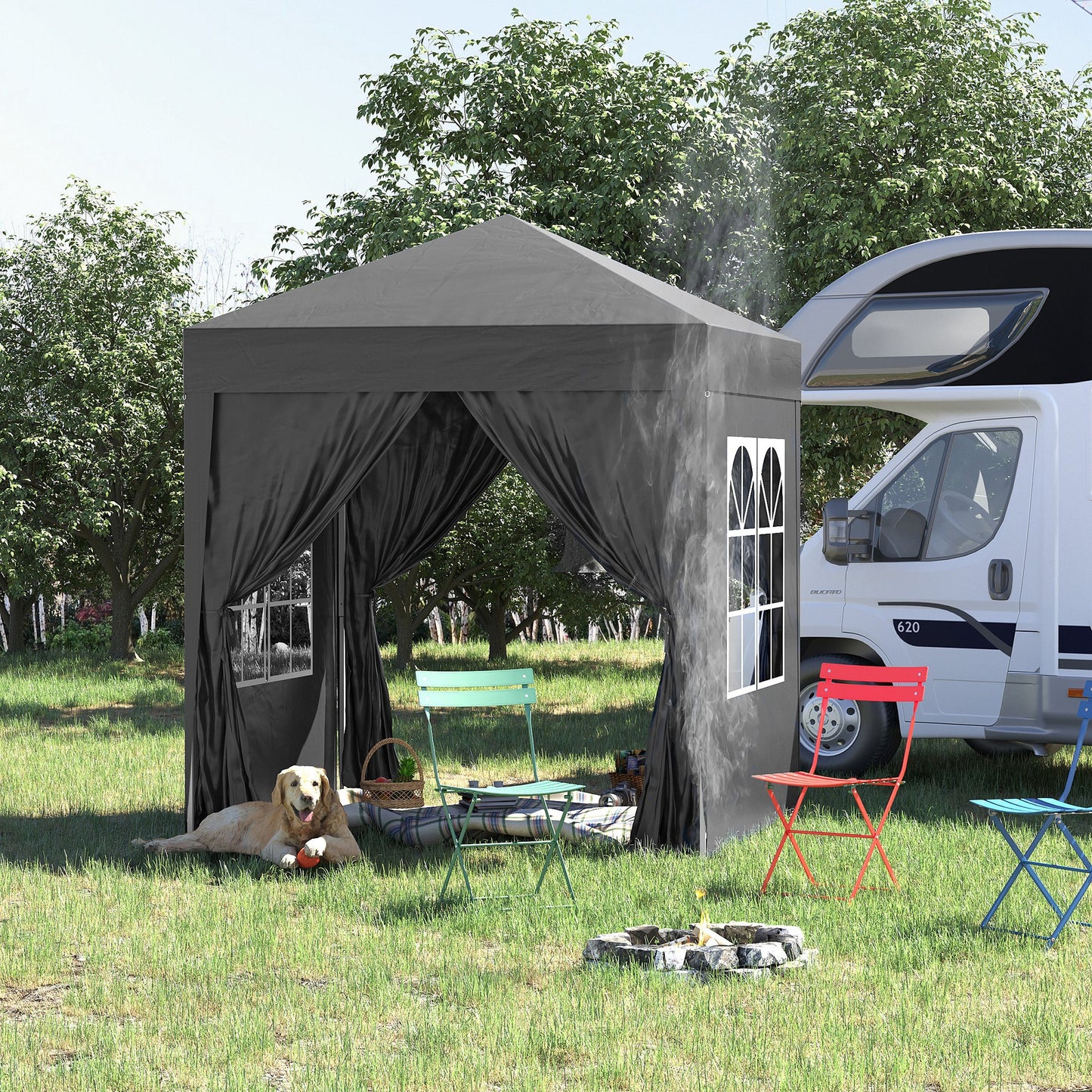 2 x 2 m Garden Pop Up Gazebo, Wedding Party Tent Marquee, Water Resistant Awning Canopy with Sidewalls, Windows, Carry Bag