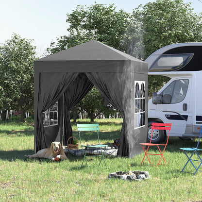 2 x 2 m Garden Pop Up Gazebo, Wedding Party Tent Marquee, Water Resistant Awning Canopy with Sidewalls, Windows, Carry Bag