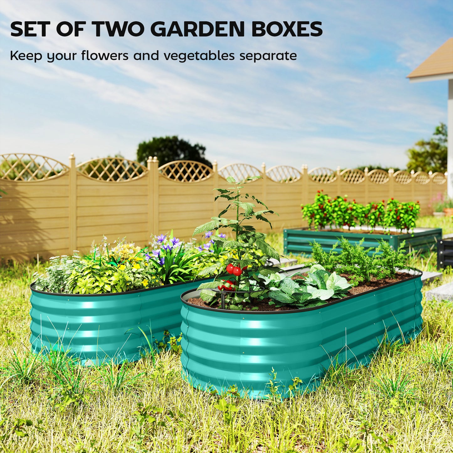 Set of Two 150 x 60cm Steel Planters - Green