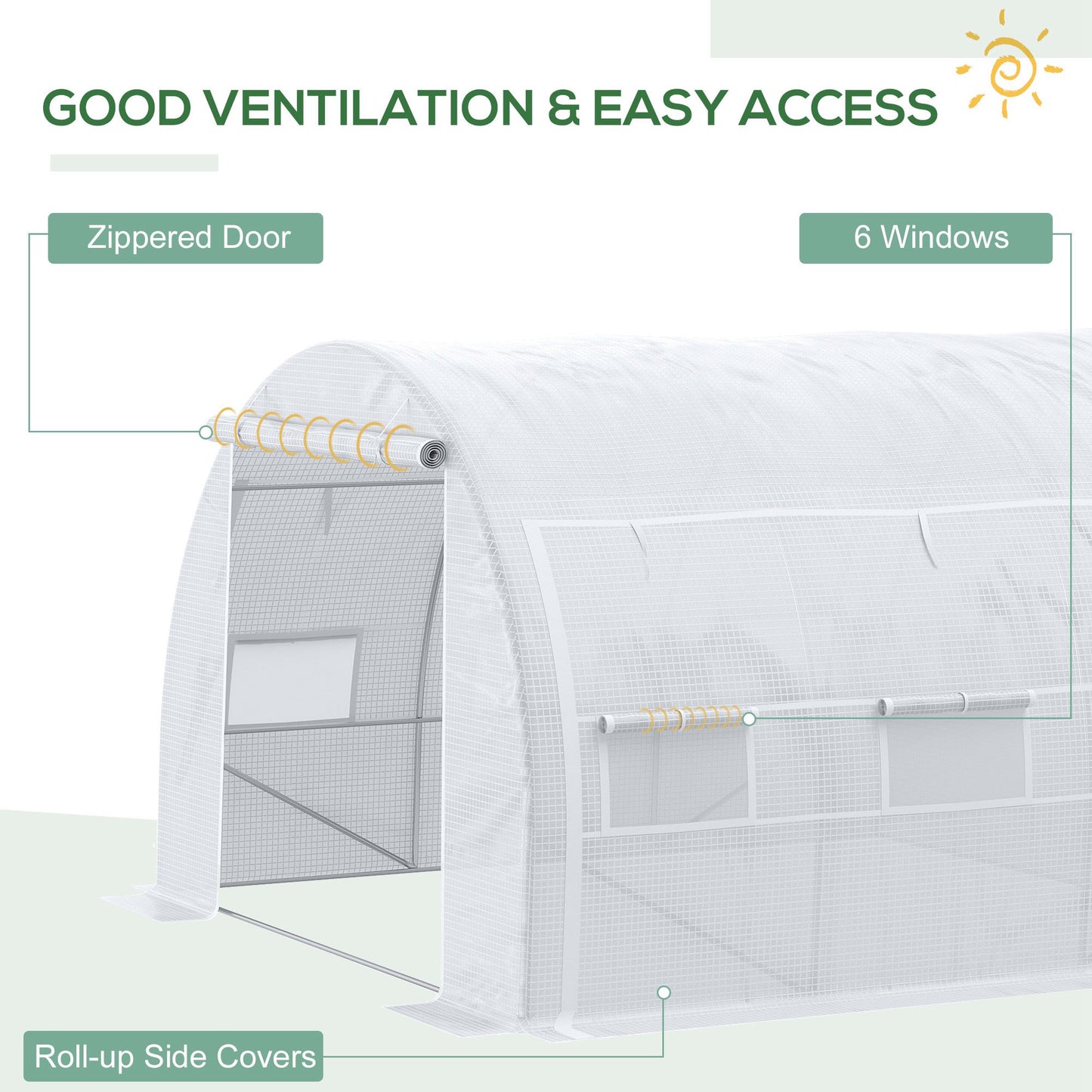 3 x 3 x 2 m Polytunnel Greenhouse with Roll-up Side Walls, Walk-in Grow House Tent with Steel Frame, Reinforced Cover
