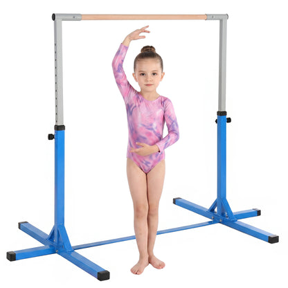 Height Adjustable Gymnastics Horizontal Bar for Kids, Children Junior Kip High Bar Fitness, Blue