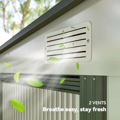 7 x 5ft Galvanised Metal Shed, with Sliding Door, two hooks and adjustable shelves - White