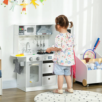 Toy Kitchen Playset with Lights, Sounds, Apron - White