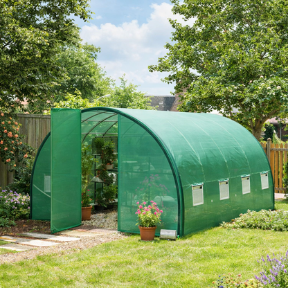 4 x 3 m Polytunnel Greenhouse, with Windows and Doors - Green