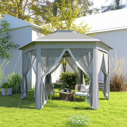 3 x 4m Garden Gazebo Hexagon Pop Up Gazebo Party Tent Canopy Double Roof Instant Shelter
