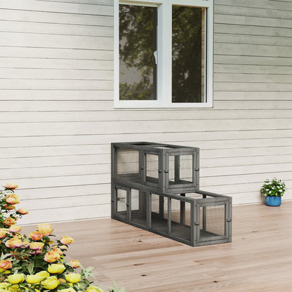 Cat Tunnel, 250cm Extra Long Wooden Cat Play Tunnel with 8 Doors, L-shape/Rectangle, Outdoor Cat Enclosure, Dark Grey