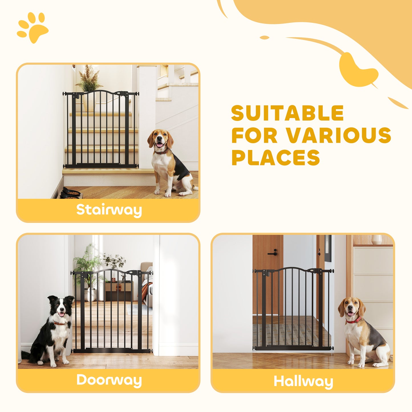 Metal 74-80cm Adjustable Pet Gate Safety Barrier w/ Auto-Close Door Black